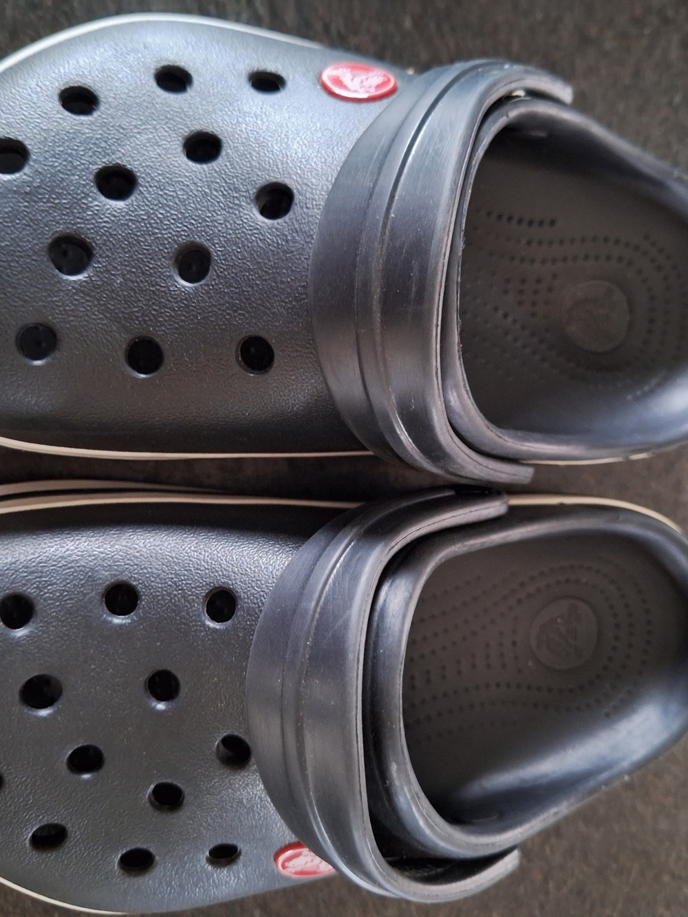 CROCS Kid's Black Slip-On Clogs with Red Logo Accent, Size 1